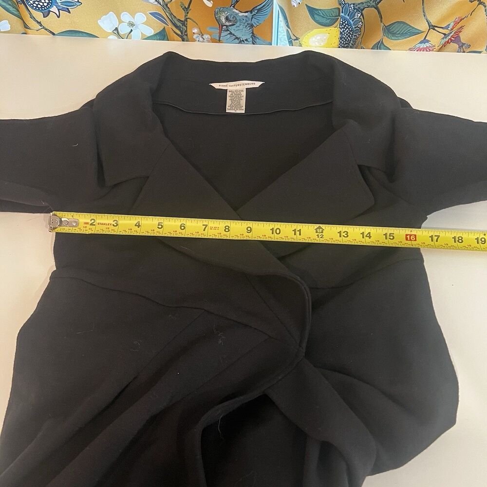 Diane von Furstenberg Dress Womens 10 Black 100% Wool Wrap Mini Office Mob Wife - Picture 8 of 9
